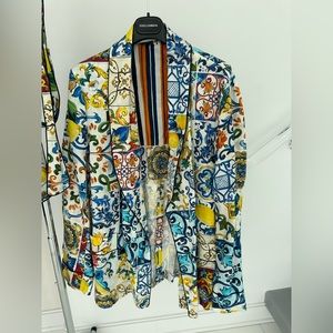 Dolce & Gabbana Men’s Majolica Italian Print Linen Robe Jacket 48IT/38US. NWT